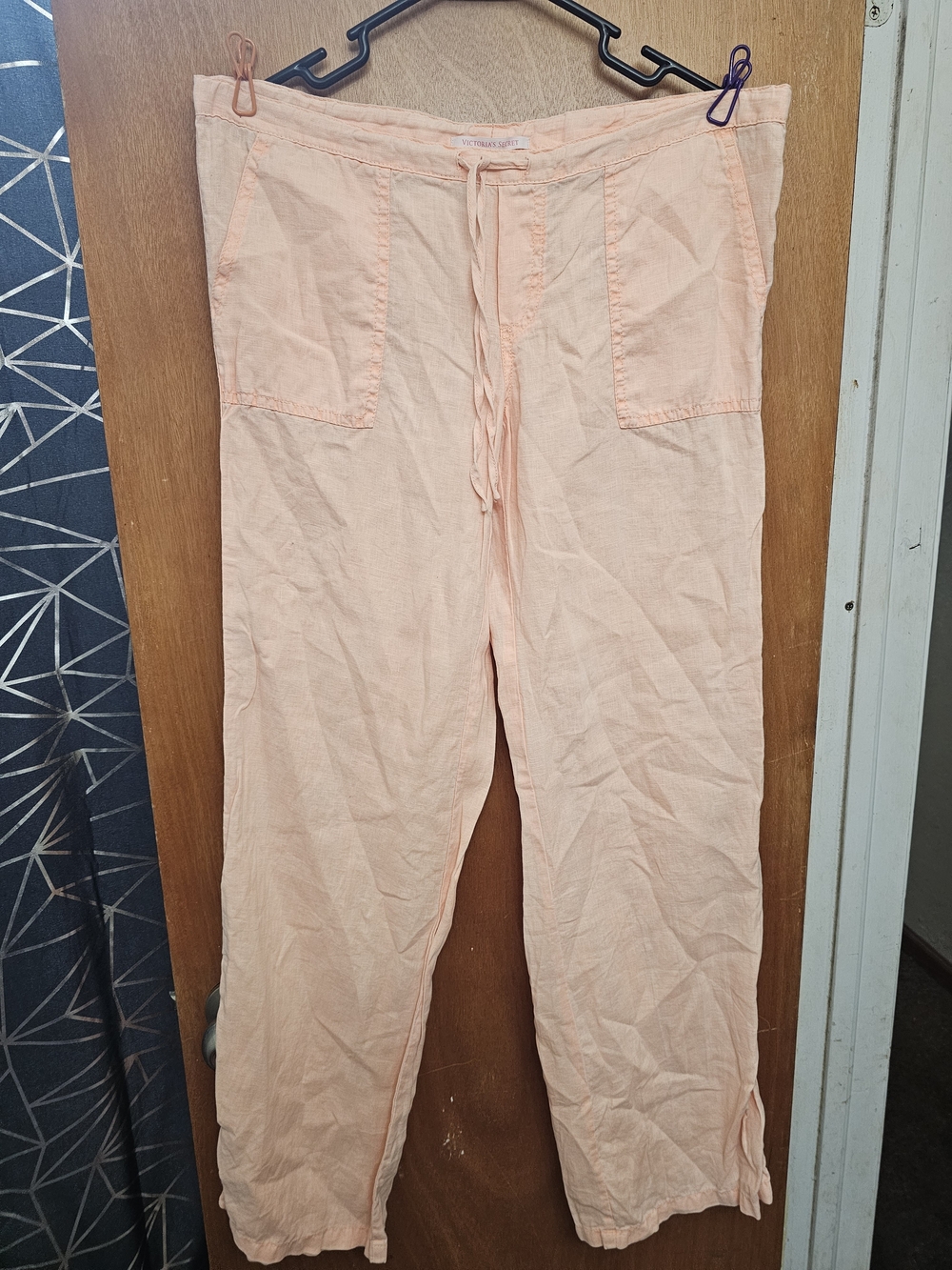 Victoria's Secret Peach Drawstring Wide-Leg Linen Pants